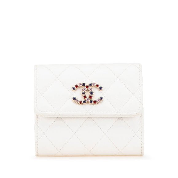 CHANEL White Caviar Leather Logo Wallet - Picture 1 of 9